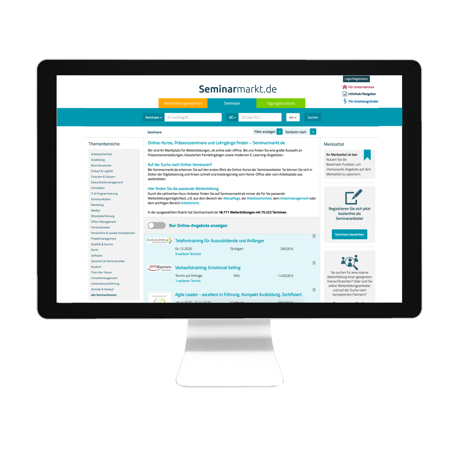 Bild der Seminarmarkt Webseite