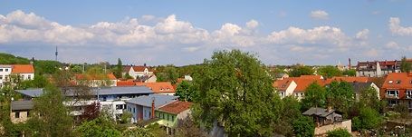 Ausblick auf den historischen Stadtteil Babelsberg von den Fenstern des 'Ausblick'